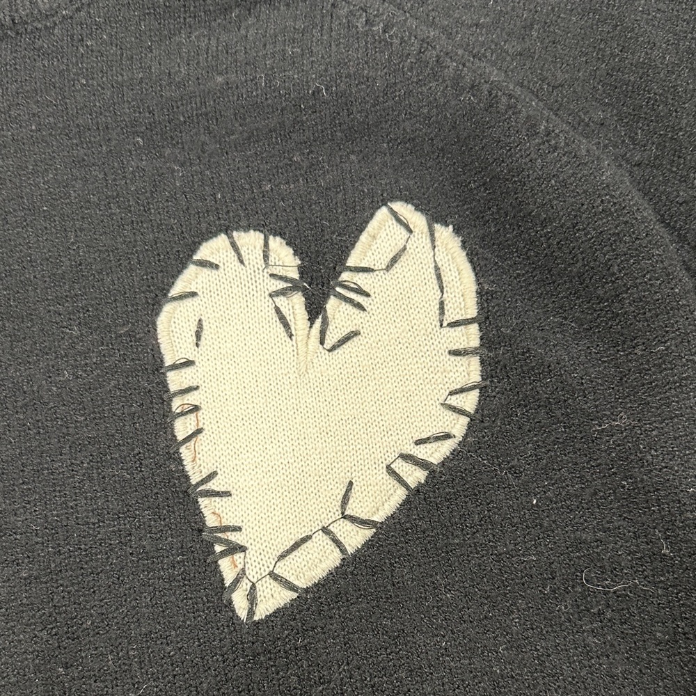 Aqua  x Kerri Rosenthal Black Crewneck Sweater with White Heart Patch - Picture 4 of 6